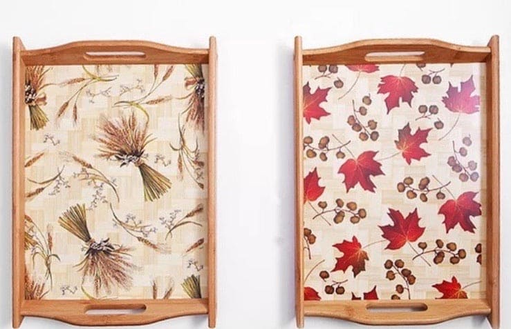 Set of 3 Bamboo Trays, Japan Style Tea Trays, Printed Serving Tray With Handles Set of 3 Bamboo Trays, Japan Style Tea Trays, Printed Serving Tray With Handles